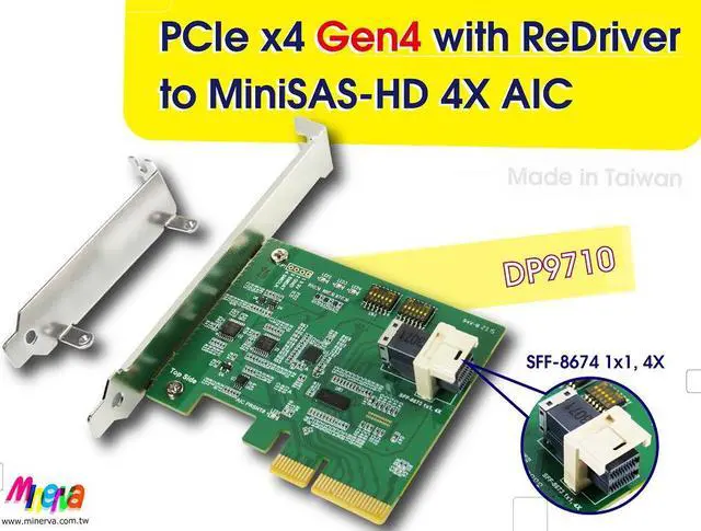 Alt view image 2 of 7 - PCIe x4 Gen4 with ReDriver to MiniSAS-HD(SFF-8673) 4X AIC