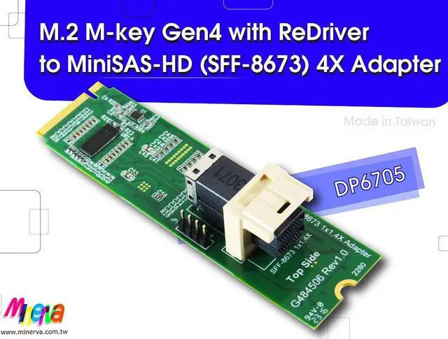 Alt view image 2 of 6 - M.2 M-key PCIe Gen4 with ReDriver for MiniSAS-HD(SFF-8673) 4X