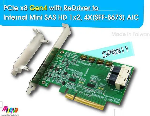 Alt view image 2 of 6 - PCIe x8 Gen4 with ReDriver to SFF-8673 8x(Mini SAS HD), signals ESD protection