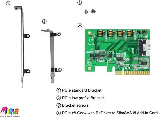 Alt view image 4 of 4 - PCIe x8 Gen 4 with ReDriver to SlimSAS 8i for AMD EPYC 7000 Series