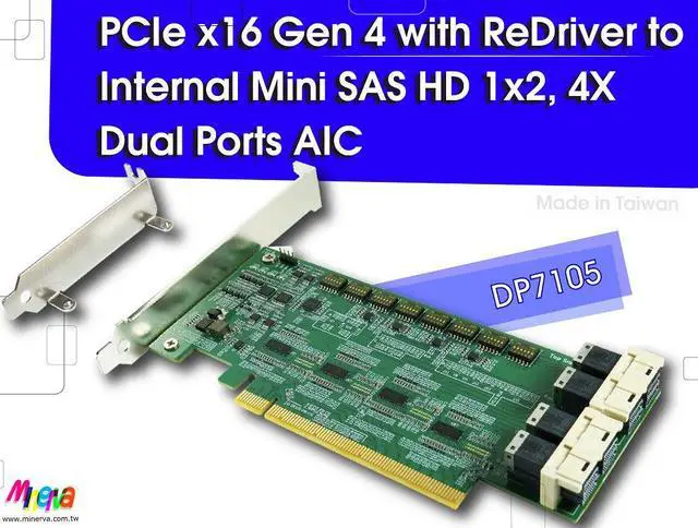 Main image of PCIe x16 Gen4 with ReDriver to Internal Mini SAS HD 1x2, 4X dual port AIC