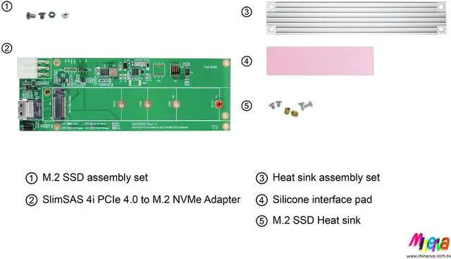 Alt view image 6 of 6 - SlimSAS 4i(SFF-8654) to M.2 NVMe(22x110mm) SSD, Support Hot plug Power Protection