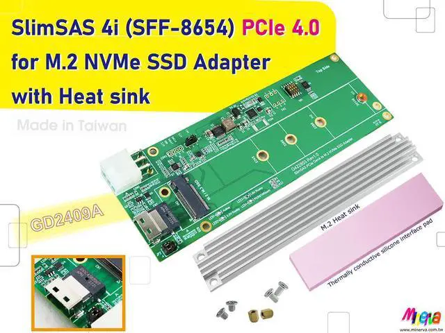 Alt view image 2 of 6 - SlimSAS 4i(SFF-8654) to M.2 NVMe(22x110mm) SSD, Support Hot plug Power Protection