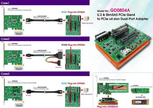 Alt view image 4 of 5 - SlimSAS 4i to PCIe x4 Slot and U.2 to PCIe x4 Slot with Hot Swap SMBus
