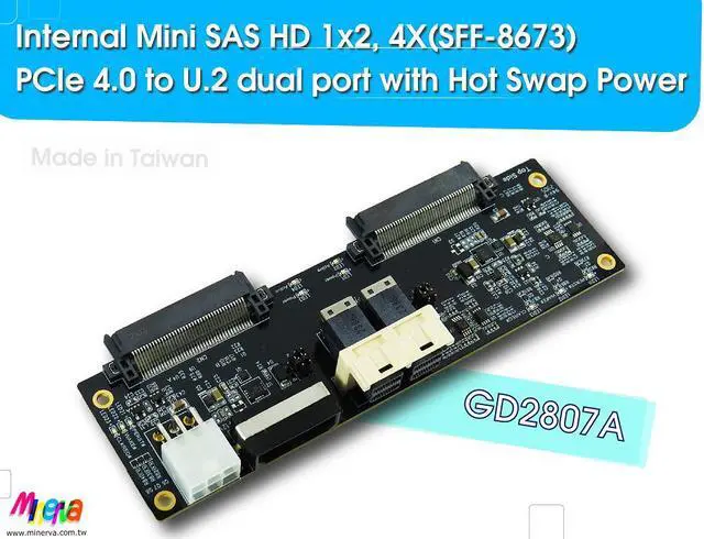 Alt view image 2 of 5 - SFF-8673 1x2, 4X PCIe 4.0 to U.2 dual port with Hot Swap Power
