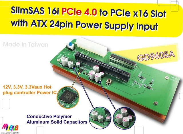 Alt view image 2 of 4 - SlimSAS 16i to PCIe x16 Gen4 with Hot Swap Power for NVIDIA GeForce RTX 3080 GPU