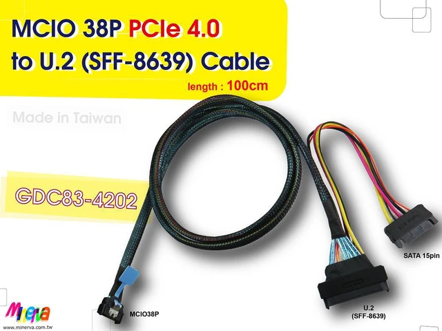 Alt view image 2 of 6 - MCIO 38P to U.2(SFF-8639)/PCIe 4.0 Cable, 100cm