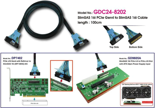 Alt view image 3 of 5 - PCIe 4.0 SlimSAS 16i(SFF-8654) with Low profile male connector,100cm Cable