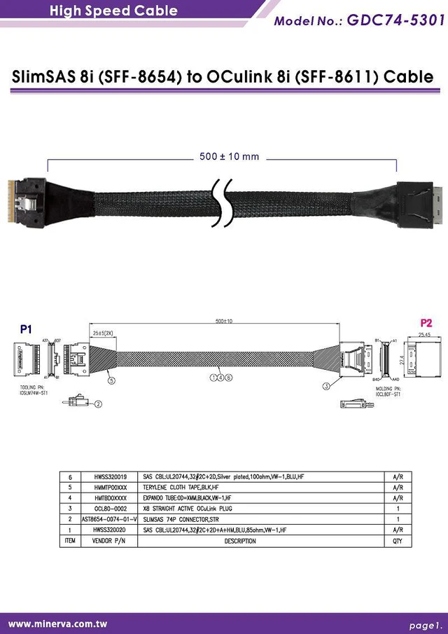 Alt view image 5 of 7 - PCIe x8 Gen 4+ReDriver to SFF-8612 8i+SFF-8611 8i to SFF-8654 8i, 50cm cable