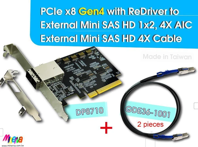 Main image of PCIe x8 Gen4+ReDriver to External MINI SAS HD 1x2, 4X AIC & External MINI SAS HD 4X, 100cm cable x2pcs