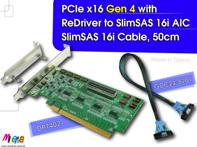 Main image of PCIe x16 Gen 4 with ReDriver to SlimSAS 16i (SFF-8654) AIC & SlimSAS 16i, 50cm cable