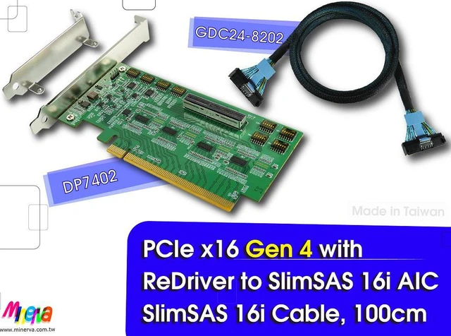 Main image of PCIe x16 Gen 4 with ReDriver to SlimSAS 16i (SFF-8654) AIC & SlimSAS 16i(SFF-8654) ,100cm Cable