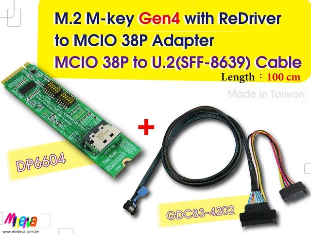 Main image of M.2 PCIe 4.0 with ReDriver to MCIO 38P+MCIO 38P to U.2(SFF-8639) Cable, 100cm