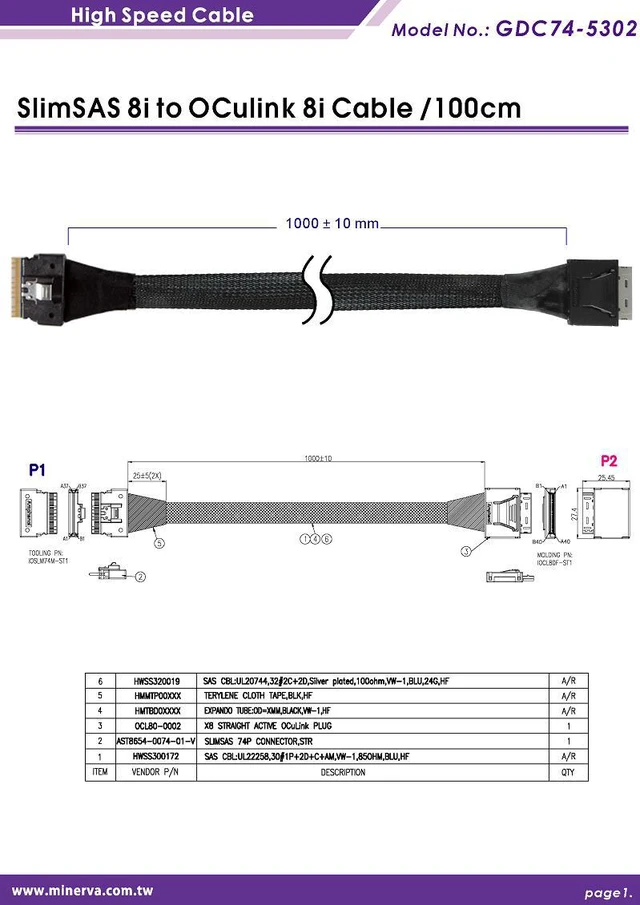 Alt view image 4 of 6 - PCIe x16 Gen4 with ReDriver to SlimSAS 8i dual port AIC & SlimSAS 8i to OCulink 8i cable, 100cm x2 pieces
