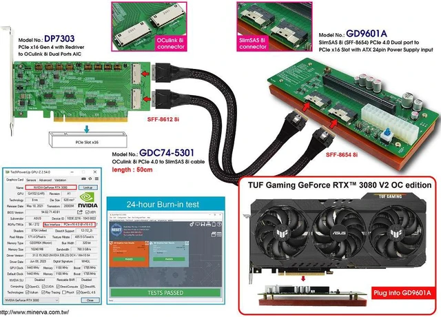 Alt view image 3 of 7 - PCIe x16 Gen4 with ReDriver to OCulink 8i dual port AIC & OCulink 8i to SlimSAS 8i cable, 50cm x2pcs