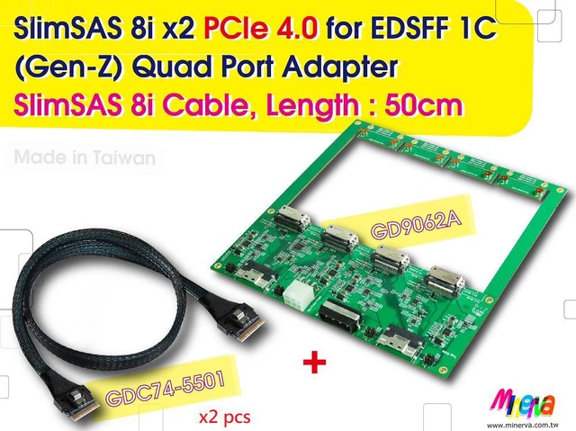 Main image of SlimSAS 8i (SFF-8654) dual port PCIe 4.0 for EDSSF 1C Quad Port Adapter & SlimSAS 8i Cable, 50cm x2pcs
