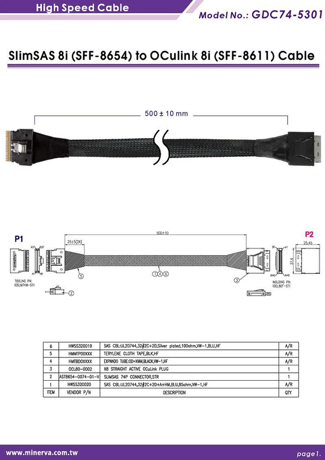 Alt view image 5 of 7 - PCIe x8 Gen 4 + ReDriver to SlimSAS 8i Adapter & SlimSAS 8i to OCulink 8i (SFF-8611) cable, 50cm KIT