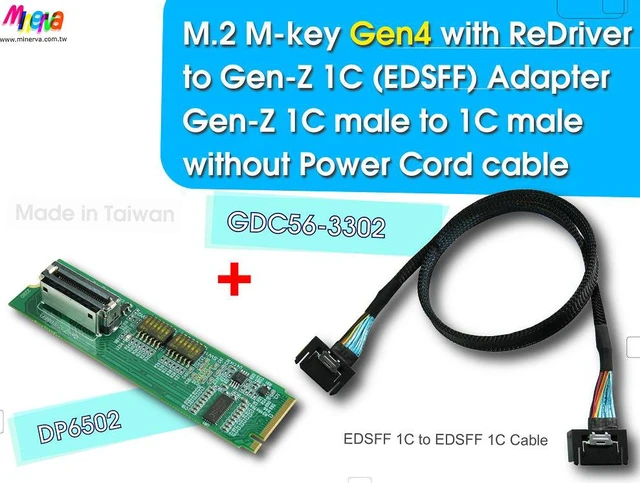 Main image of PCIex4 Gen 4 with ReDriver + Hot Swap controllers for EDSFF 1C AIC & Gen-Z 1C Male to Male without power cord cable, 50cm