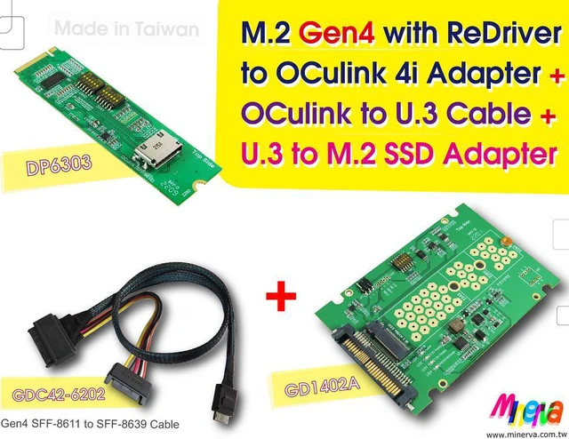 Main image of M.2 M-key Gen4 with ReDriver to OCulink 4i & OCulink 4i to U.3 Cable, 50cm & U.3 to M.2 NVMe Adapter KIT