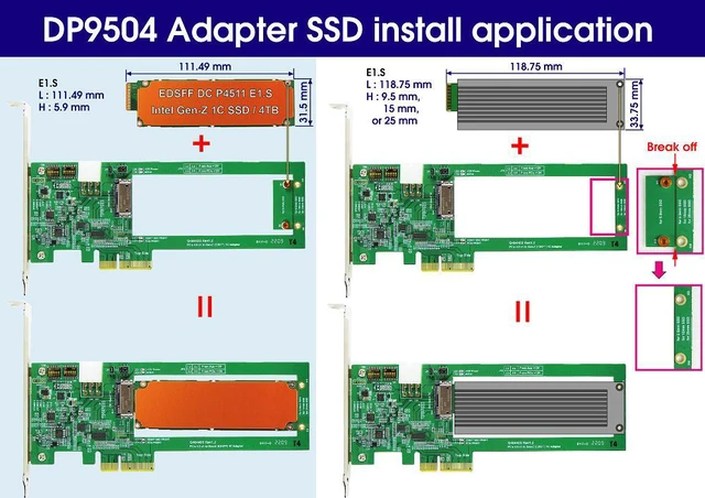 Alt view image 3 of 7 - PCIex4 Gen 4 with ReDriver for EDSFF 1C Adapter & EDSFF 1C to U.2 Cable, 100cm & U.2 to M.2 NVMe Adapter KIT