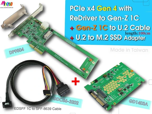 Main image of PCIex4 Gen 4 with ReDriver for EDSFF 1C Adapter & EDSFF 1C to U.2 Cable, 100cm & U.2 to M.2 NVMe Adapter KIT