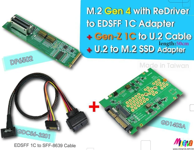 Main image of M.2 PCIe 4.0 with ReDriver for EDSFF 1C Adapter & Gen-Z 1C to U.2 Cable, 50cm & U.2 to M.2 NVMe SSD Adapter KIT