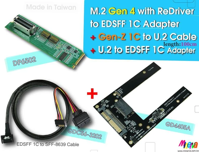 Main image of M.2 PCIe Gen 4 with ReDriver to Gen-Z 1C & Gen-Z 1C to U.2 (SFF-8639) Cable, 100cm & U.2 to EDSFF 1C Adapter KIT