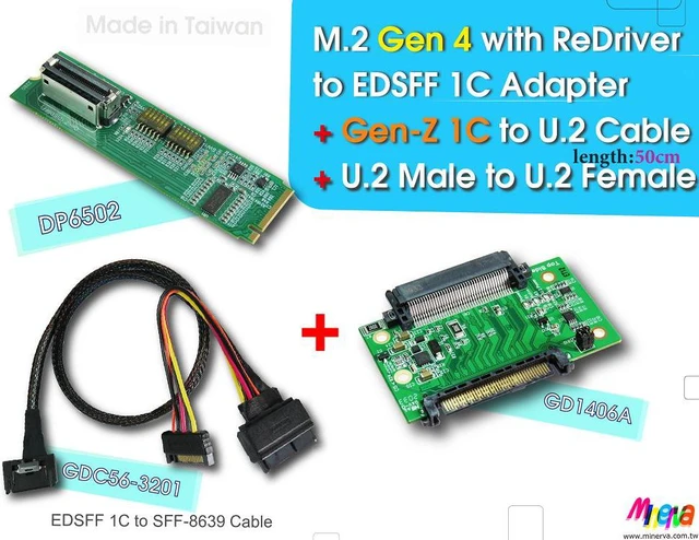 Main image of M.2 PCIe 4.0 with ReDriver for EDSFF 1C & Gen-Z 1C to U.2 Cable, 50cm & U.2 Male to U.2 Female