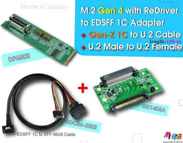 Main image of M.2 PCIe 4.0 with ReDriver for EDSFF 1C & Gen-Z 1C to U.2 Cable, 100cm & U.2 Male to U.2 Female