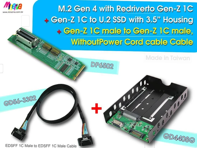 Main image of M.2 PCIe Gen 4 with ReDriver to EDSFF 1C & EDSFF 1C Male/PCIe Gen4, without Power Cord Cable, 50cm & Gen-Z 1C PCIe 4.0 to U.2 NVMe SSD with 3.5" Enclosure KIT