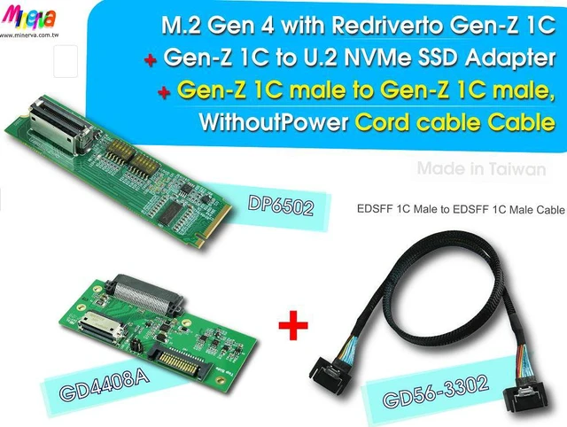 Main image of M.2 PCIe Gen 4 with ReDriver to Gen-Z 1C & EDSFF 1C Male without Power Cord Cable, 50cm & Gen-Z 1C to U.2(SFF-8639) NVMe SSD Adapter KIT