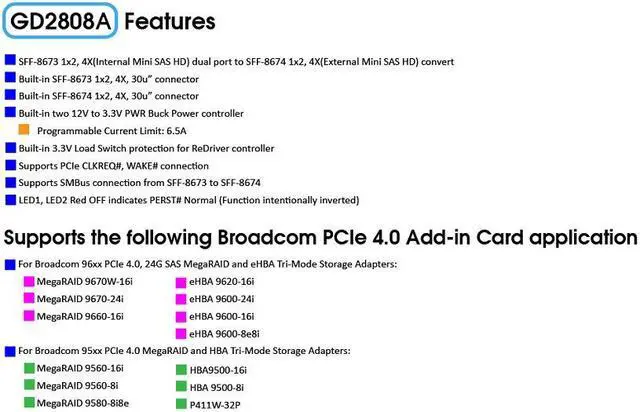 Alt view image 2 of 5 - SFF-8673 1x2, 4X PCIe 4.0 to SFF-8674 1x2, 4X for PCIe 4.0 signals