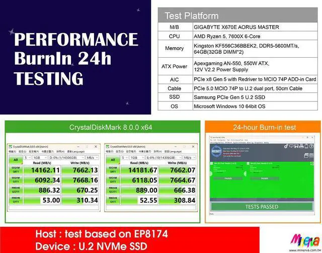 Alt view image 3 of 5 - PCIe x8 Gen 5 with ReDriver to MCIO 74P AIC