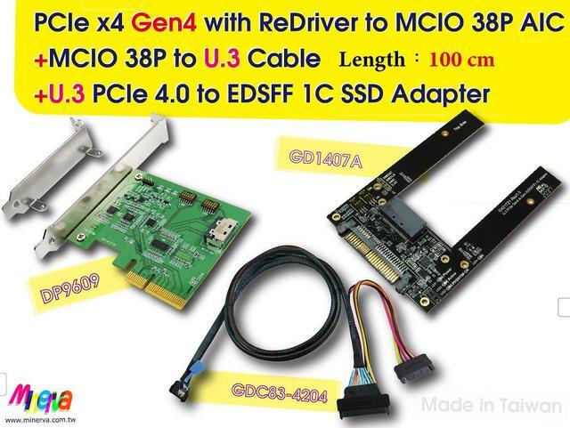 Main image of PCIe x4 Gen4 with ReDriver to MCIO 38P AIC & MCIO 38P to U.3, 100 cm Cable & U.3 to EDSFF 1C SSD Adapter KIT