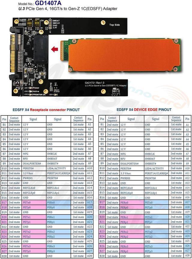 Alt view image 6 of 6 - PCIe x4 Gen4 with ReDriver to MCIO 38P AIC & MCIO 38P to U.3, 100 cm Cable & U.3 to EDSFF 1C SSD Adapter KIT