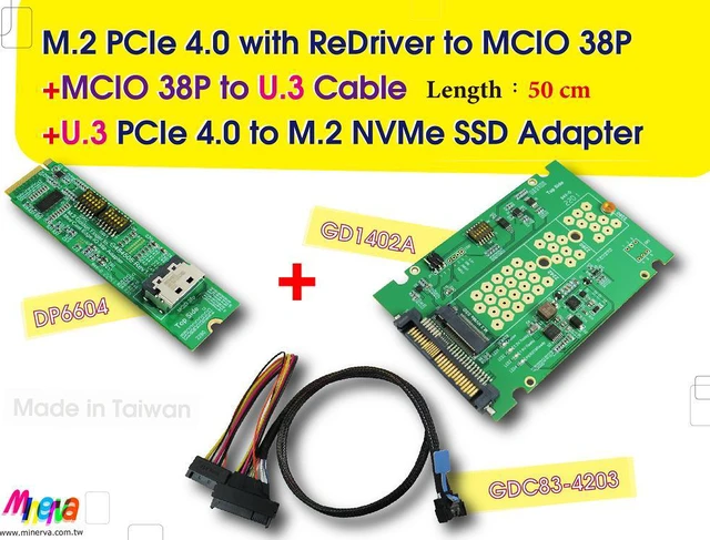Main image of M.2 PCIe 4.0 with ReDriver to MCIO 38P AIC & MCIO 38P to U.3, 50 cm Cable & U.3 to M.2 SSD Adapter KIT