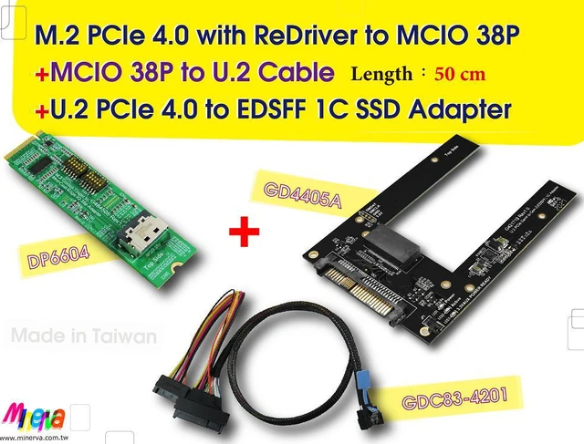 Main image of M.2 PCIe 4.0 with ReDriver to MCIO 38P AIC & MCIO 38P to U.2, 50 cm Cable & U.2 to EDSFF 1C SSD Adapter KIT