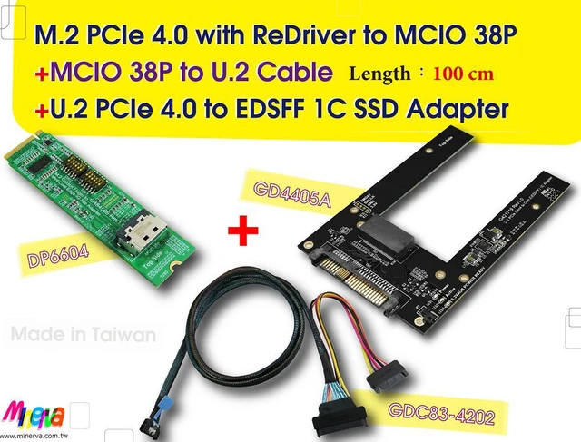 Main image of M.2 PCIe 4.0 with ReDriver to MCIO 38P AIC & MCIO 38P to U.2, 100 cm Cable & U.2 to EDSFF 1C SSD Adapter KIT
