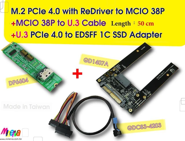 Main image of M.2 PCIe 4.0 with ReDriver to MCIO 38P AIC & MCIO 38P to U.3, 50cm Cable & U.3 to EDSFF 1C SSD Adapter KIT