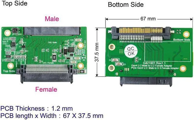 Alt view image 4 of 4 - U.3 Male SFF-TA-1001 PCIe Gen 4 to U.2 Female with Hot Plug Power Protection IC