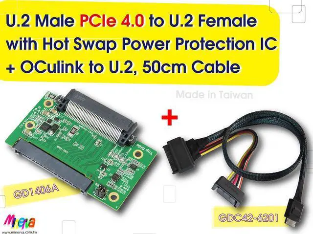 Main image of U.2 (SFF-8639) Male PCIe 4.0 to U.2 Female with Hot Swap Power Protection IC & OCulink 4i (SFF-8611) to U.2 Cable KIT