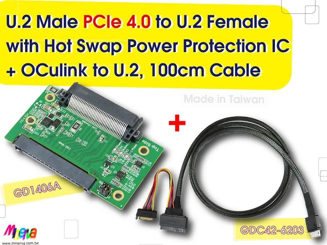 Main image of U.2 (SFF-8639) Male PCIe Gen 4 to U.2 Female with Hot Swap Power Protection IC & OCulink 4i (SFF-8611) to U.2 Cable/100cm KIT