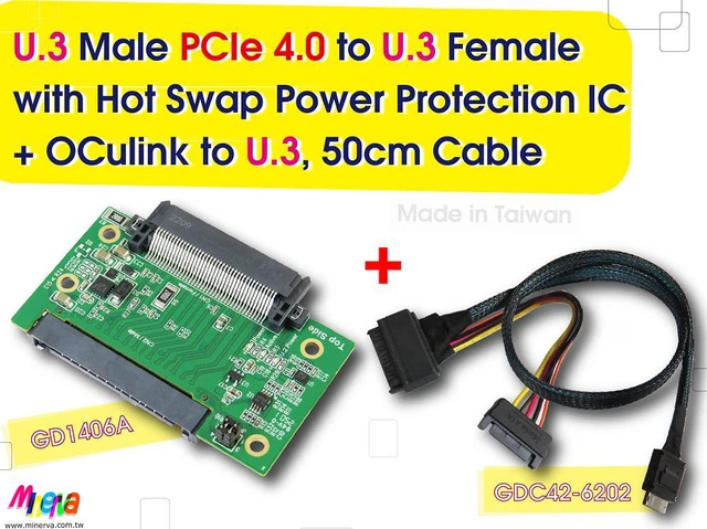 Main image of U.3 (SFF-8639) Male PCIe Gen 4 to U.3 Female with Hot Swap Power Protection IC & OCulink 4i (SFF-8611) to U.3 Cable KIT