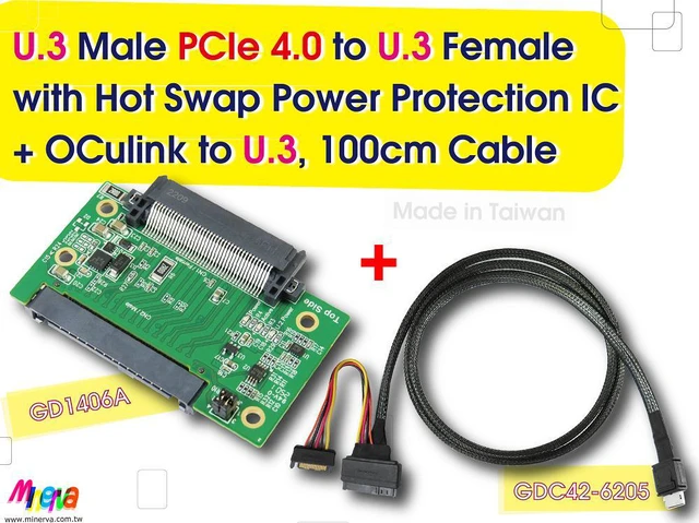 Main image of U.3 (SFF-8639) Male PCIe Gen 4 to U.3 Female with Hot Swap Power Protection IC & OCulink 4i (SFF-8611) to U.3 Cable/100cm KIT