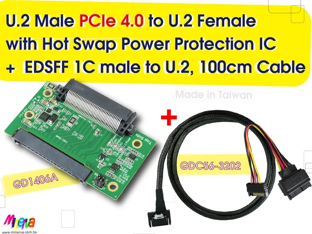Main image of PCIe 4.0 Gen-Z 1C (EDSFF) to U.2 Cable, 100cm & U.2 (SFF-8639) Male PCIe Gen 4 to U.2 Female Adapter KIT