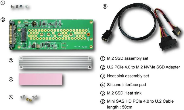 Alt view image 6 of 6 - PCIe 4.0 SFF-8673 4x to U.2 cable, 50cm+U.2 to M.2 adapter