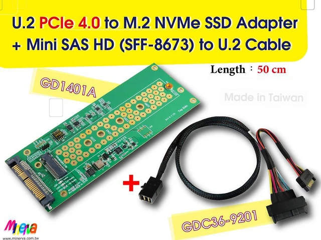 Main image of PCIe 4.0 SFF-8673 4x to U.2 cable, 50cm+U.2 to M.2 adapter