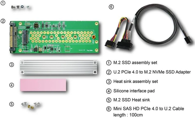 Alt view image 6 of 6 - PCIe 4.0 SFF-8673 4x to U.2 cable, 100cm+U.2 to M.2 adapter