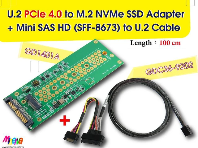Main image of PCIe 4.0 SFF-8673 4x to U.2 cable, 100cm+U.2 to M.2 adapter