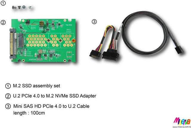 Alt view image 6 of 6 - PCIe 4.0 SFF-8673 4x to U.2 cable, 100cm+U.2 to M.2 adapter